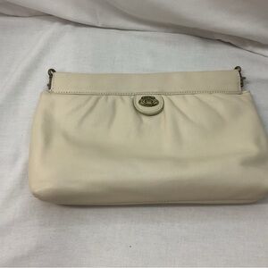 Etienne Aigner Clutch Purse Vintage Leather Ivory, Convertible Metal Open/Close